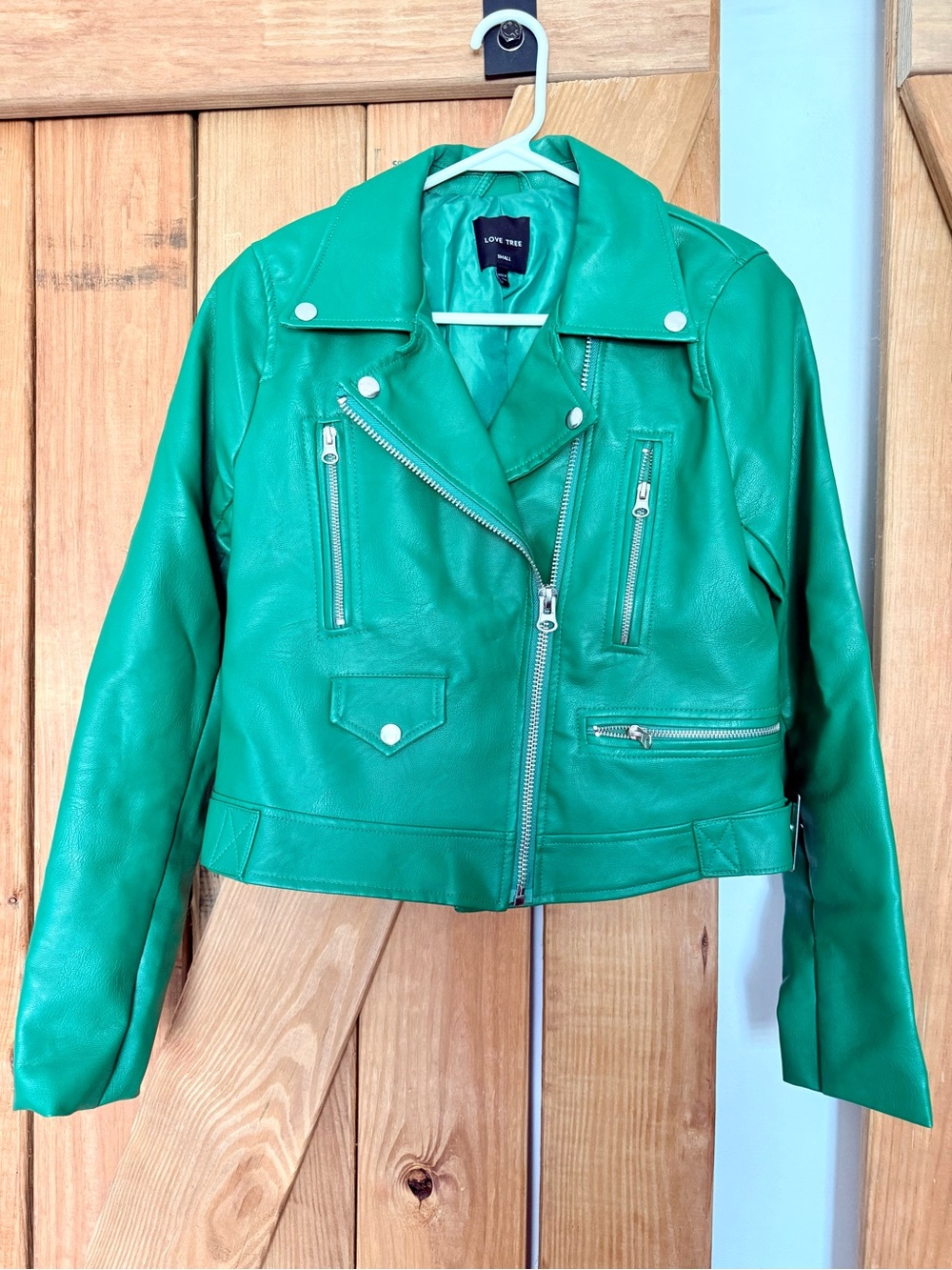 Love Tree Emerald Green Vegan Moto Jacket